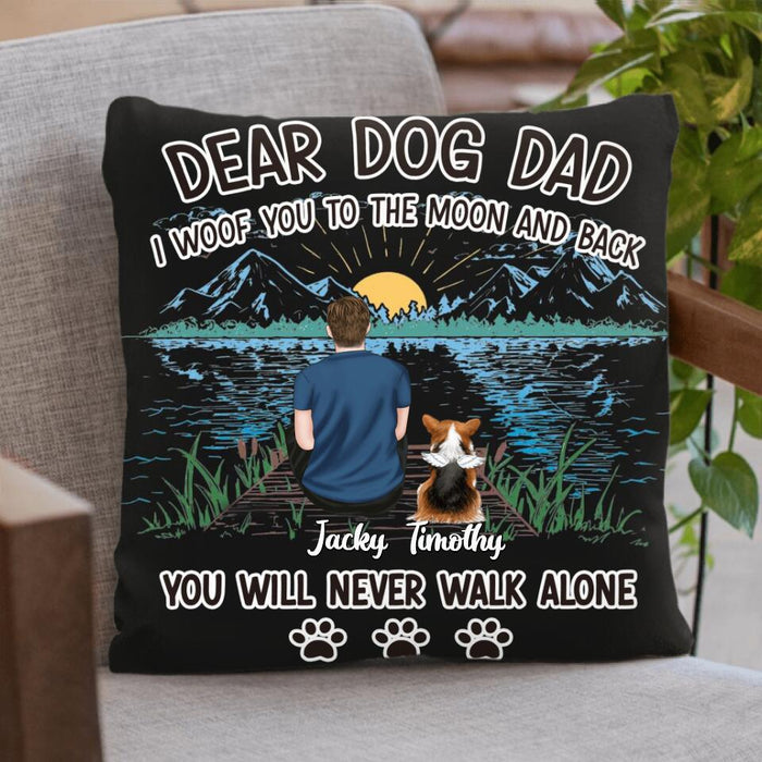 Personalized Dog Dad Pillow Cover - Up to 5 Dogs - Gift Idea for Father's Day/Dog Lover - I Woof You To The Moon And Back