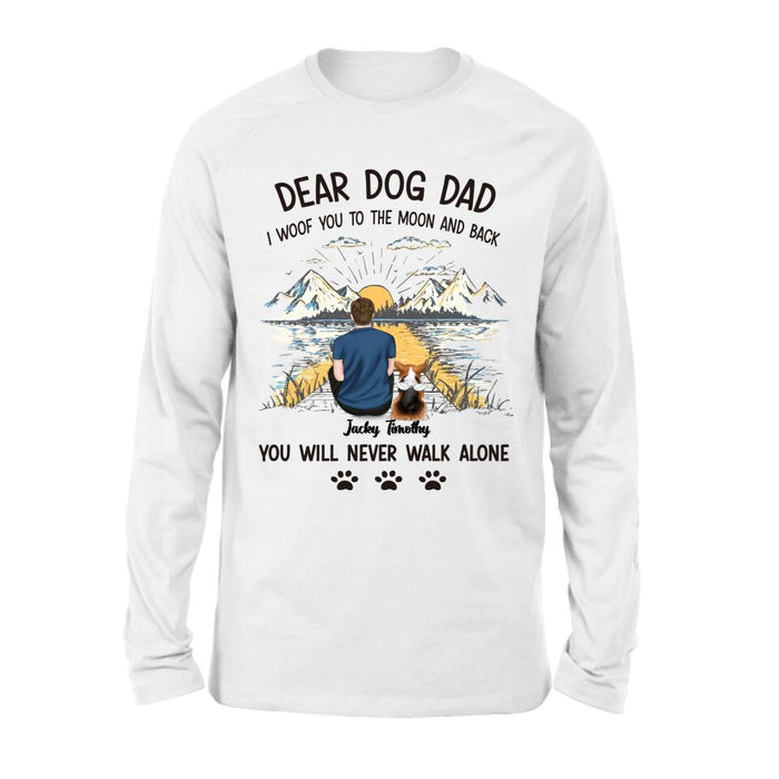 Personalized Dog Dad Shirt - Up to 5 Dogs - Gift Idea for Father's Day/Dog Lover - I Woof You To The Moon And Back