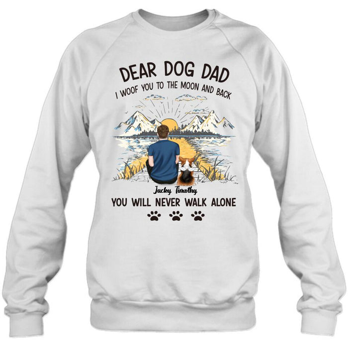 Personalized Dog Dad Shirt - Up to 5 Dogs - Gift Idea for Father's Day/Dog Lover - I Woof You To The Moon And Back