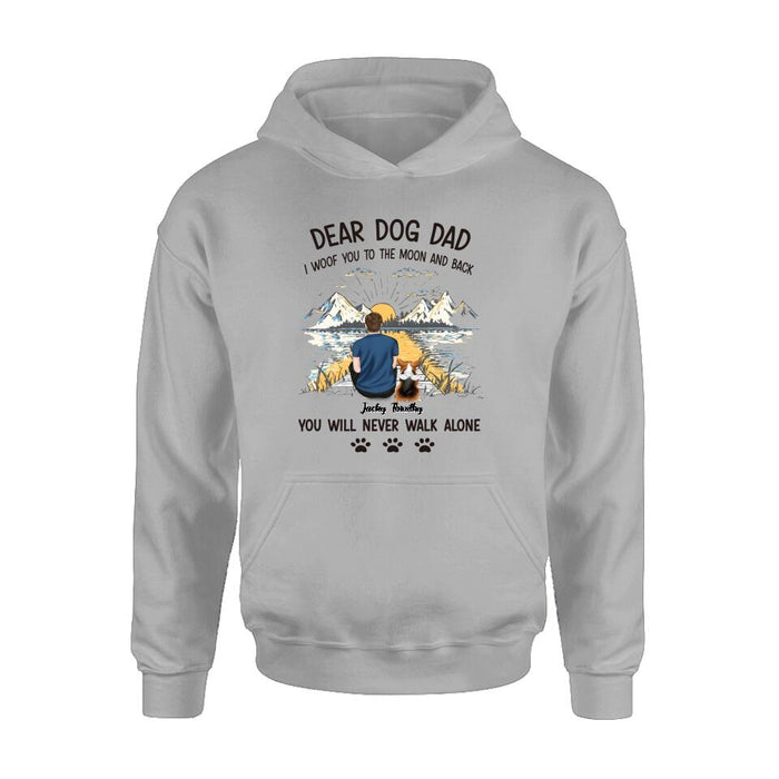 Personalized Dog Dad Shirt - Up to 5 Dogs - Gift Idea for Father's Day/Dog Lover - I Woof You To The Moon And Back