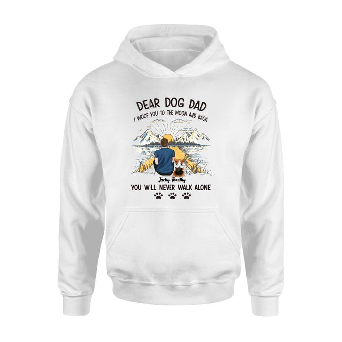Personalized Dog Dad Shirt - Up to 5 Dogs - Gift Idea for Father's Day/Dog Lover - I Woof You To The Moon And Back
