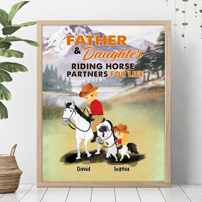 Personalized Dad Horse Riding Vertical Poster - Gift Idea For Father's Day/Horse Lovers - Father & Daughter Riding Horse Partners For Life
