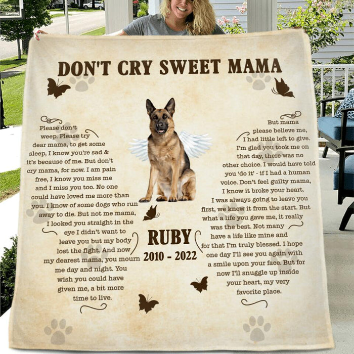 Personalized Memorial Dog Quilt/Fleece Blanket - Memorial Gift Idea For Dog Mom - Don't Cry Sweet Mama