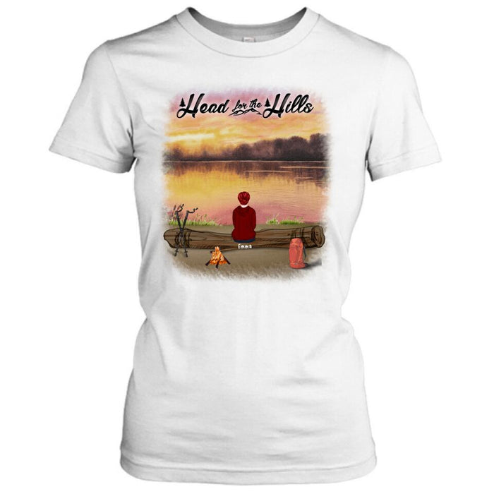 Personalized Hiking T-Shirt/Pullover Hoodie  - Man/Woman/Couple/ Parents With Up to 6 Pets And 4 Kids - Gift For Hiking Lover - Head For The Hills