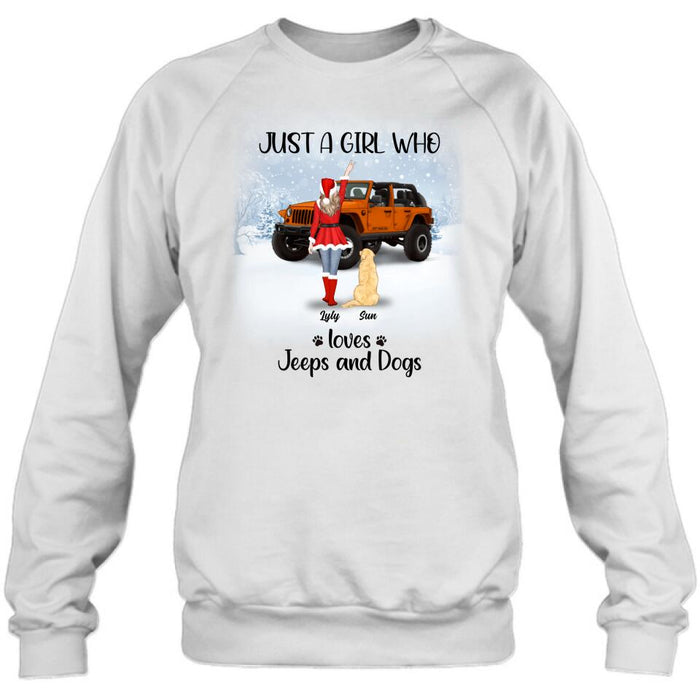 Personalized Christmas Off-road Girl T-shirt/Pullover Hoodie - Girl With Up to 4 Pets - Christmas Gift For Dog/Cat Lover - Just A Girl