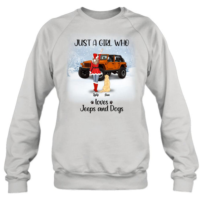 Personalized Christmas Off-road Girl T-shirt/Pullover Hoodie - Girl With Up to 4 Pets - Christmas Gift For Dog/Cat Lover - Just A Girl