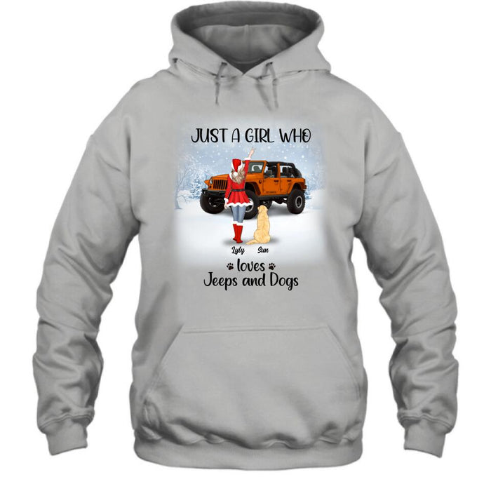 Personalized Christmas Off-road Girl T-shirt/Pullover Hoodie - Girl With Up to 4 Pets - Christmas Gift For Dog/Cat Lover - Just A Girl