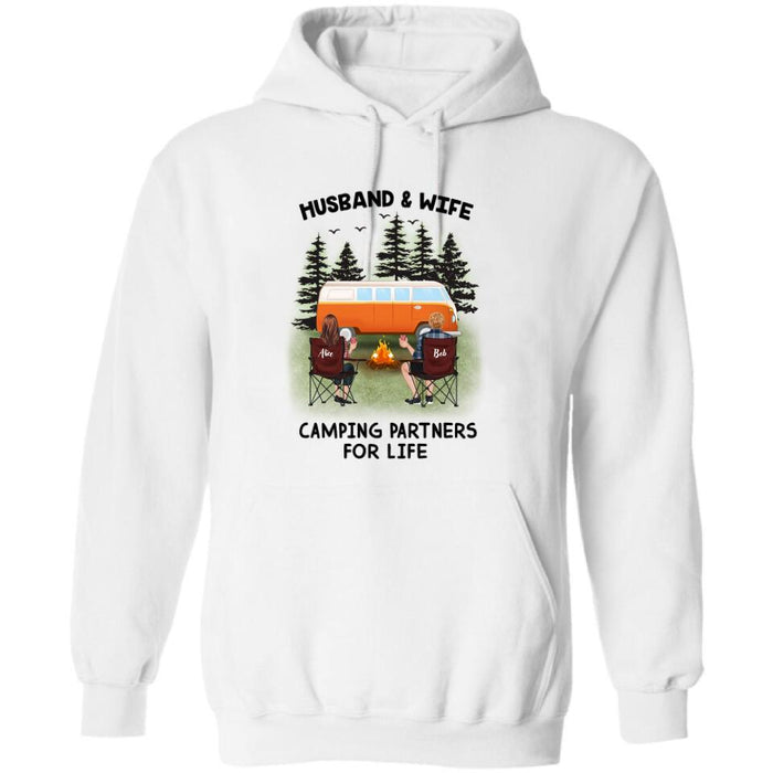 Personalized Camping Shirt - Up to 3 Pets - Best Gift For Camping Lover - Husband And Wife Camping Partners For Life
