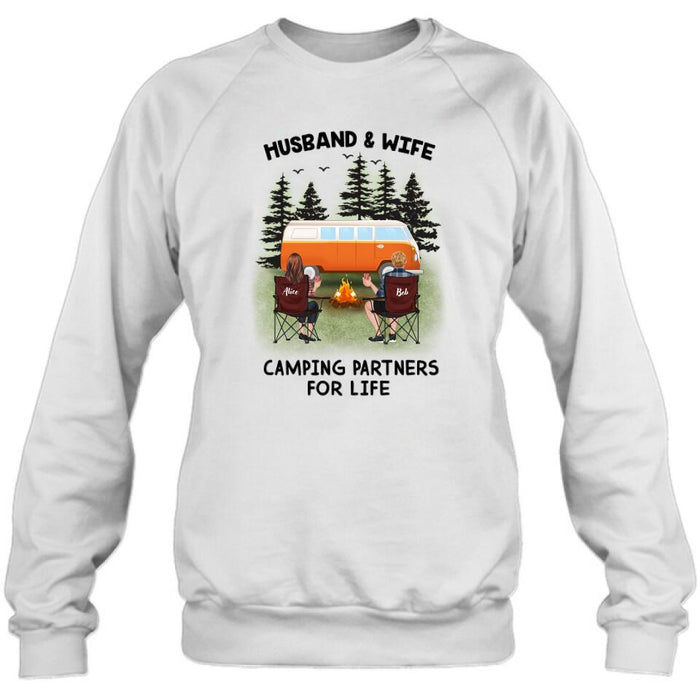 Personalized Camping Shirt - Up to 3 Pets - Best Gift For Camping Lover - Husband And Wife Camping Partners For Life