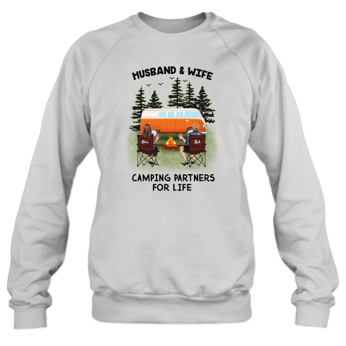 Personalized Camping Shirt - Up to 3 Pets - Best Gift For Camping Lover - Husband And Wife Camping Partners For Life