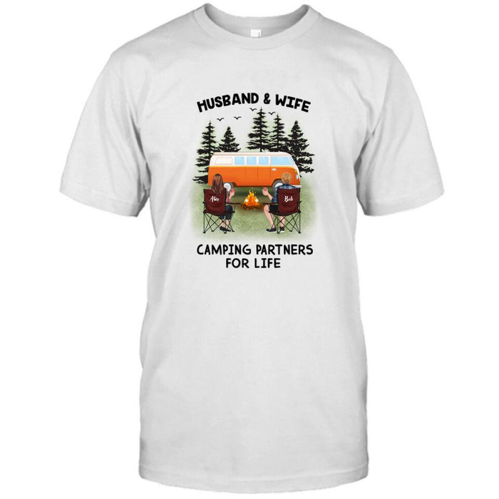 Personalized Camping Shirt - Up to 3 Pets - Best Gift For Camping Lover - Husband And Wife Camping Partners For Life
