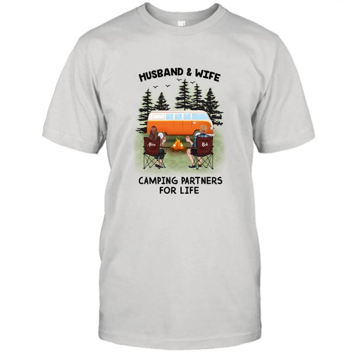 Personalized Camping Shirt - Up to 3 Pets - Best Gift For Camping Lover - Husband And Wife Camping Partners For Life