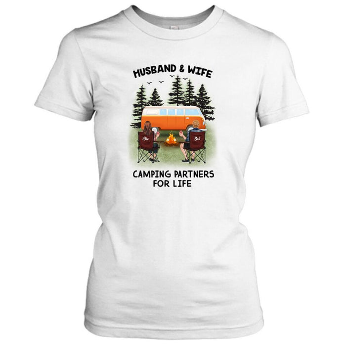 Personalized Camping Shirt - Up to 3 Pets - Best Gift For Camping Lover - Husband And Wife Camping Partners For Life