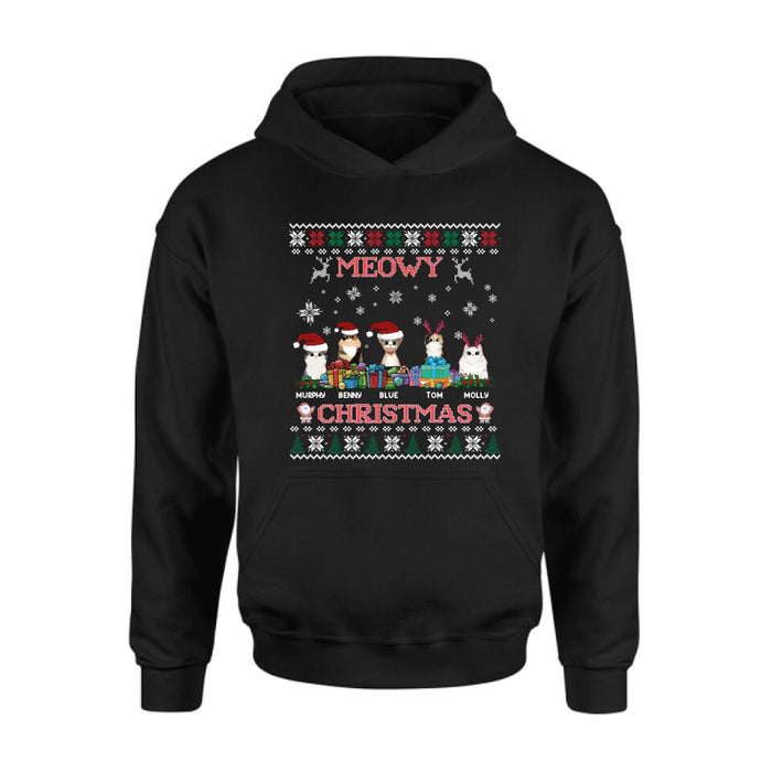 Personalized Cat Sweatshirt - Up to 5 Cats - Best Gift For Cat Lover - Meowy Christmas