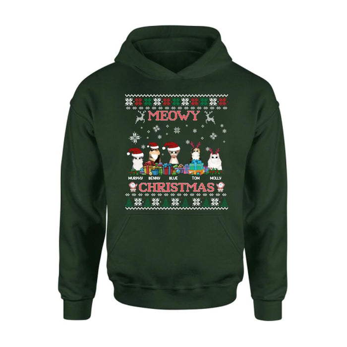 Personalized Cat Sweatshirt - Up to 5 Cats - Best Gift For Cat Lover - Meowy Christmas