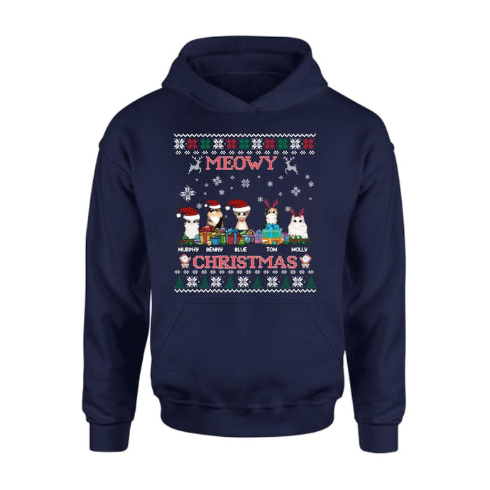 Personalized Cat Sweatshirt - Up to 5 Cats - Best Gift For Cat Lover - Meowy Christmas