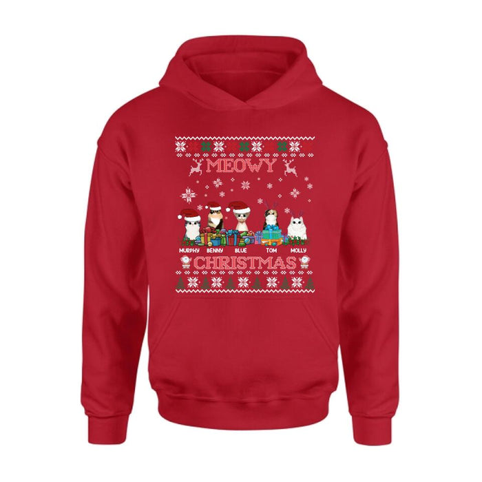 Personalized Cat Sweatshirt - Up to 5 Cats - Best Gift For Cat Lover - Meowy Christmas