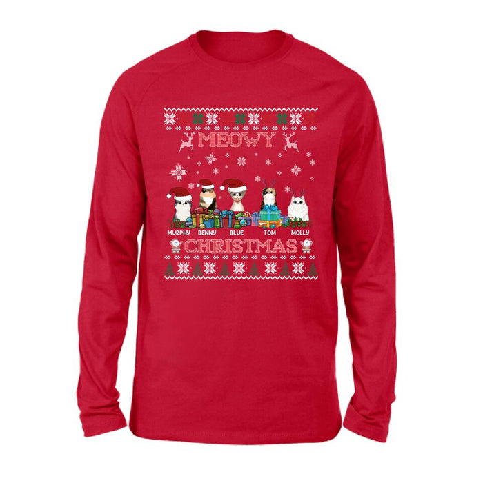 Personalized Cat Sweatshirt - Up to 5 Cats - Best Gift For Cat Lover - Meowy Christmas