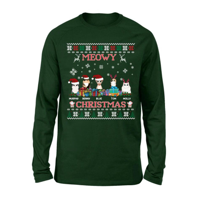 Personalized Cat Sweatshirt - Up to 5 Cats - Best Gift For Cat Lover - Meowy Christmas