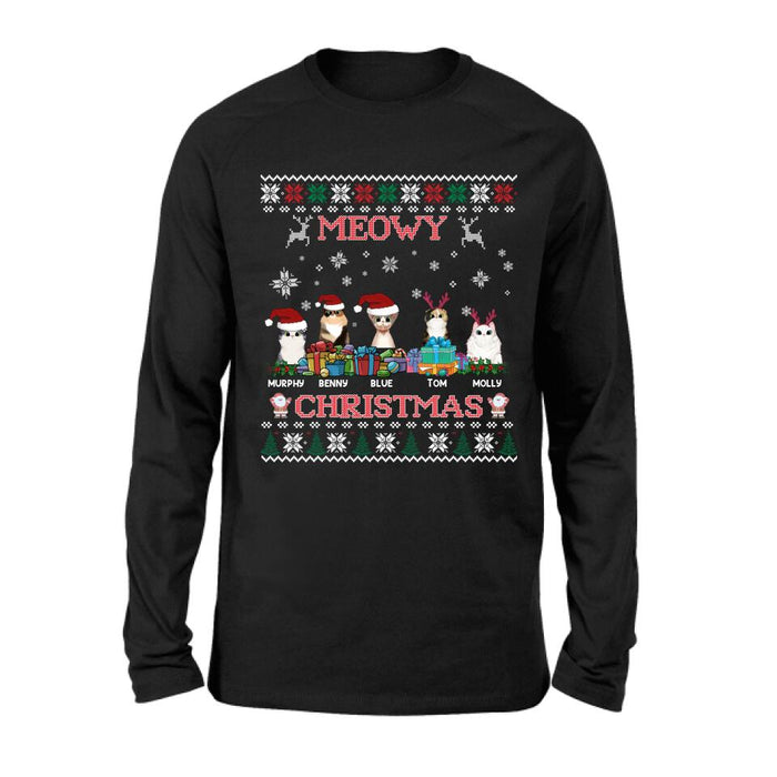 Personalized Cat Sweatshirt - Up to 5 Cats - Best Gift For Cat Lover - Meowy Christmas