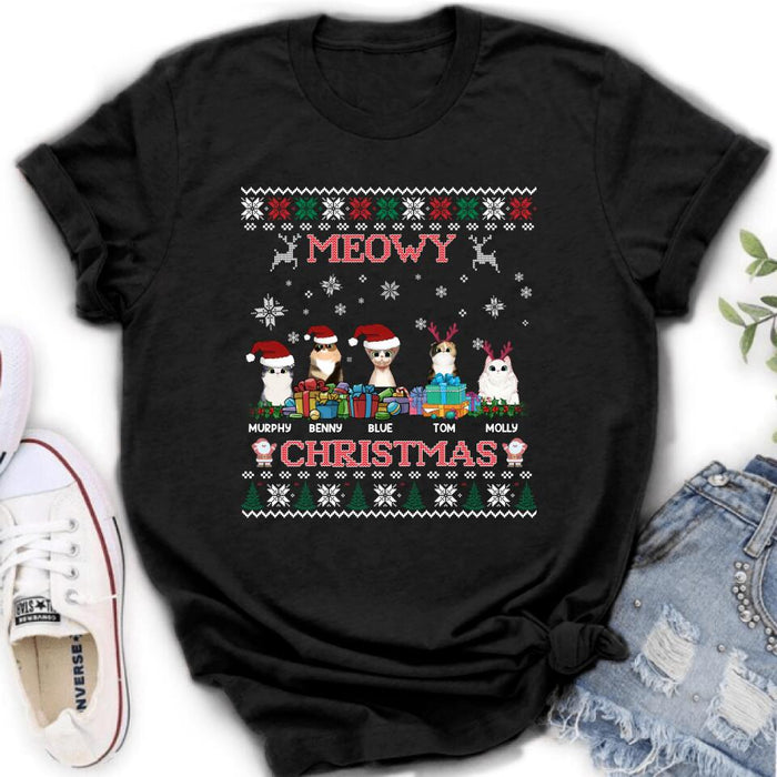Personalized Cat Sweatshirt - Up to 5 Cats - Best Gift For Cat Lover - Meowy Christmas