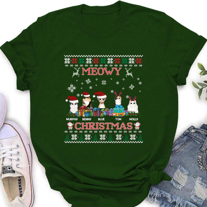 Personalized Cat Sweatshirt - Up to 5 Cats - Best Gift For Cat Lover - Meowy Christmas