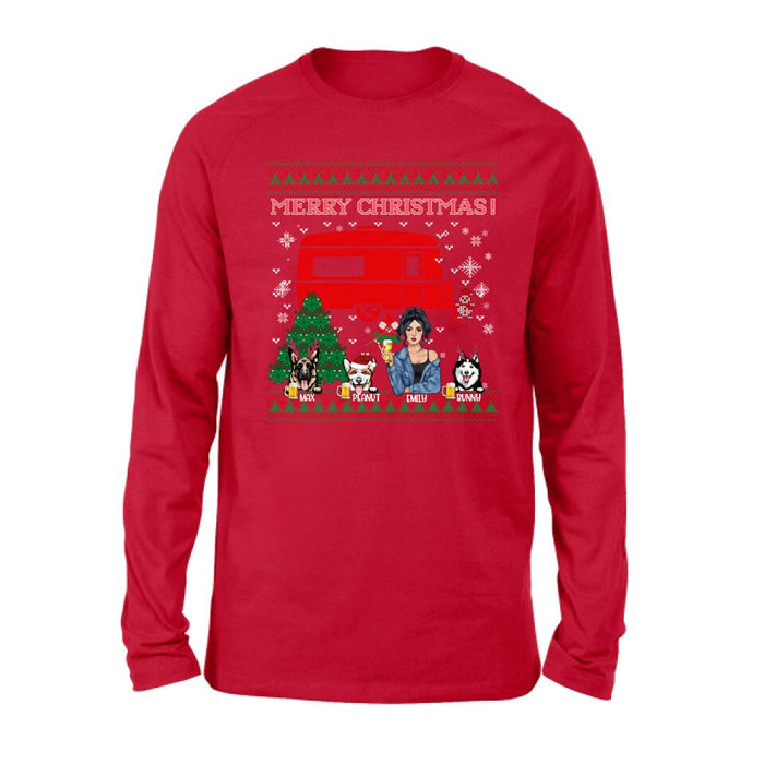 Personalized Dog Mom Camping Sweatshirt - Up to 3 Dogs - Merry Christmas