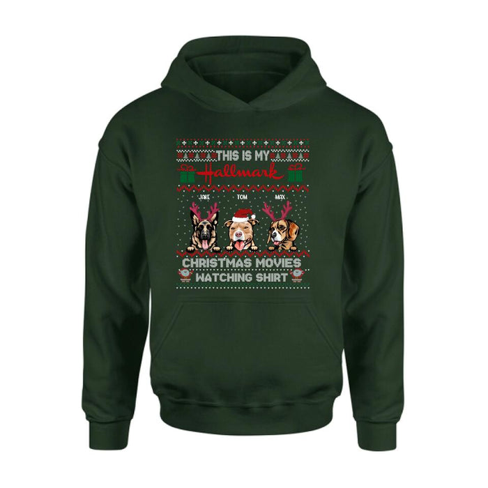 Personalized Xmas Dog Shirt - Up to 3 Dogs - Best Gift For Dog Lover - This Is My Hallmark Christmas Movies Watching Shirt