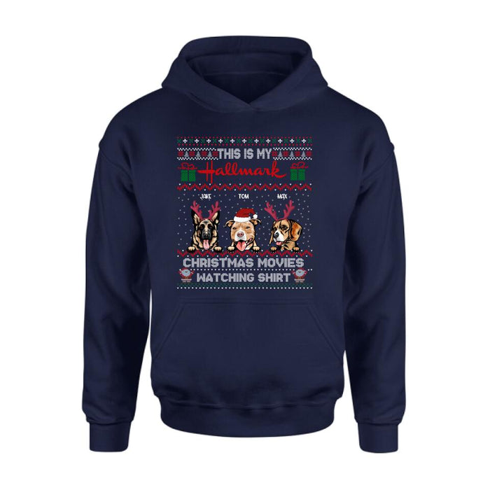 Personalized Xmas Dog Shirt - Up to 3 Dogs - Best Gift For Dog Lover - This Is My Hallmark Christmas Movies Watching Shirt