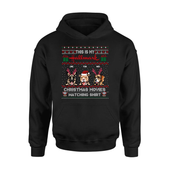 Personalized Xmas Dog Shirt - Up to 3 Dogs - Best Gift For Dog Lover - This Is My Hallmark Christmas Movies Watching Shirt
