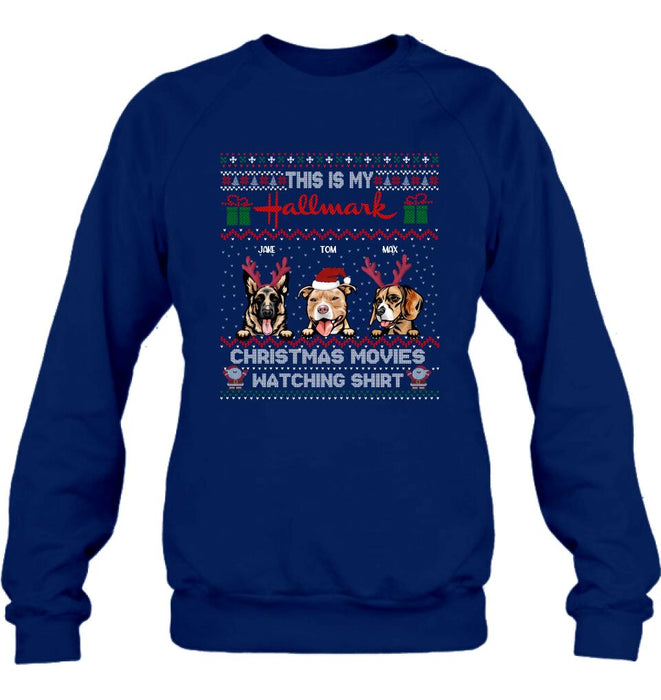 Personalized Xmas Dog Shirt - Up to 3 Dogs - Best Gift For Dog Lover - This Is My Hallmark Christmas Movies Watching Shirt