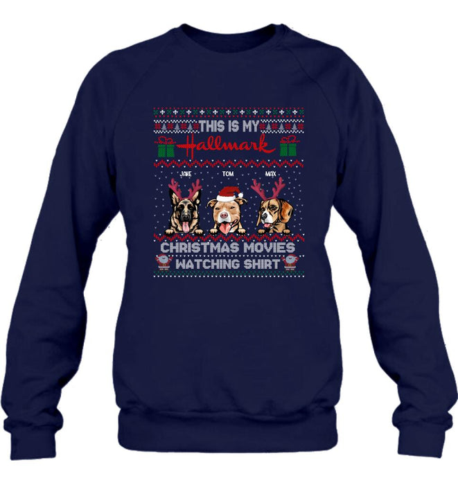 Personalized Xmas Dog Shirt - Up to 3 Dogs - Best Gift For Dog Lover - This Is My Hallmark Christmas Movies Watching Shirt