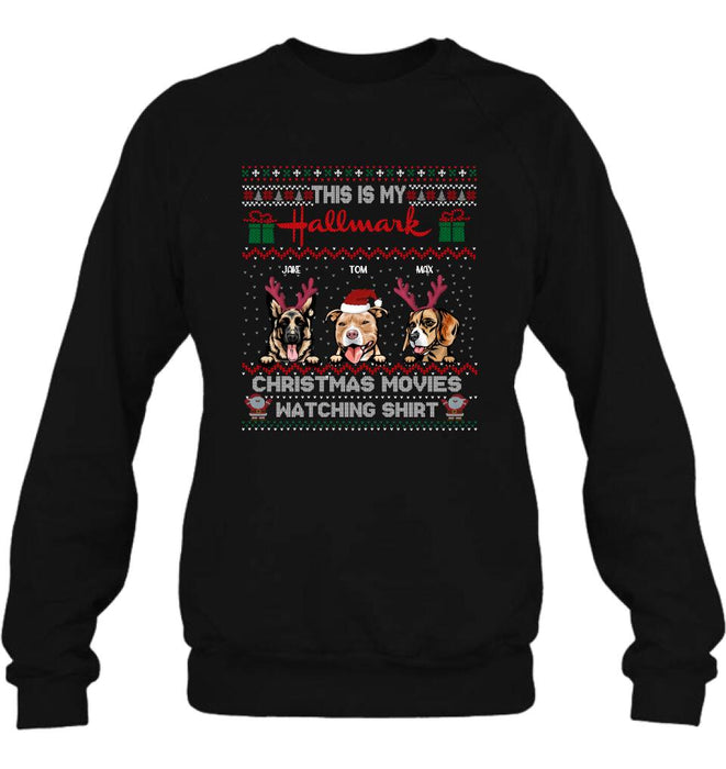 Personalized Xmas Dog Shirt - Up to 3 Dogs - Best Gift For Dog Lover - This Is My Hallmark Christmas Movies Watching Shirt