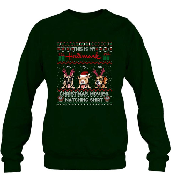 Personalized Xmas Dog Shirt - Up to 3 Dogs - Best Gift For Dog Lover - This Is My Hallmark Christmas Movies Watching Shirt