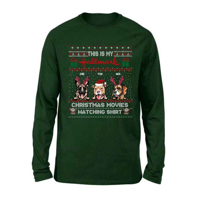 Personalized Xmas Dog Shirt - Up to 3 Dogs - Best Gift For Dog Lover - This Is My Hallmark Christmas Movies Watching Shirt