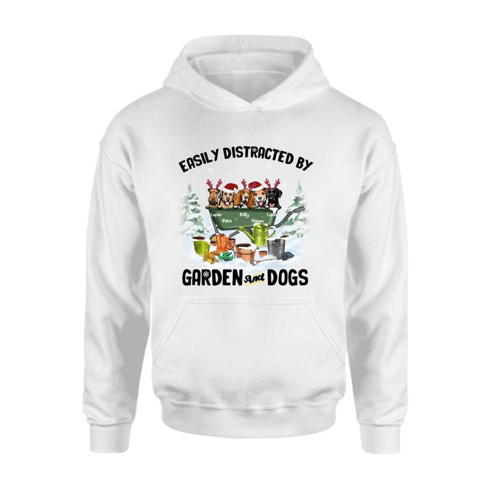 Personalized Xmas Dog Garden Shirt - Up to 5 Dogs - Best Gift For Dog Lover - Easily Distracted By Garden And Dogs