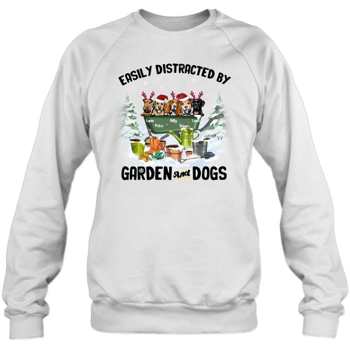 Personalized Xmas Dog Garden Shirt - Up to 5 Dogs - Best Gift For Dog Lover - Easily Distracted By Garden And Dogs
