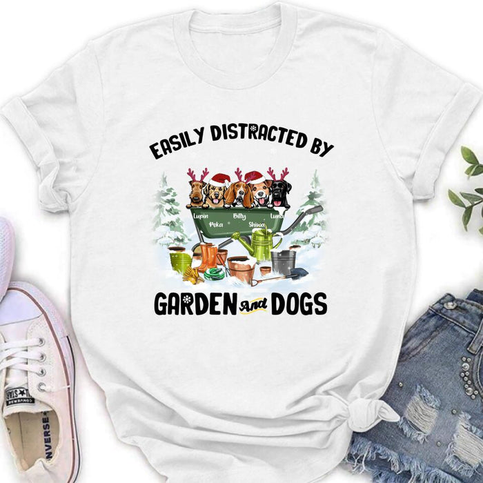 Personalized Xmas Dog Garden Shirt - Up to 5 Dogs - Best Gift For Dog Lover - Easily Distracted By Garden And Dogs