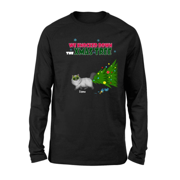 Personalized Christmas Cat Shirt/Pullover Hoodie - Up to 4 Cats - Best Gift For Cat Lovers - We Knocked Down The Xmas Tree