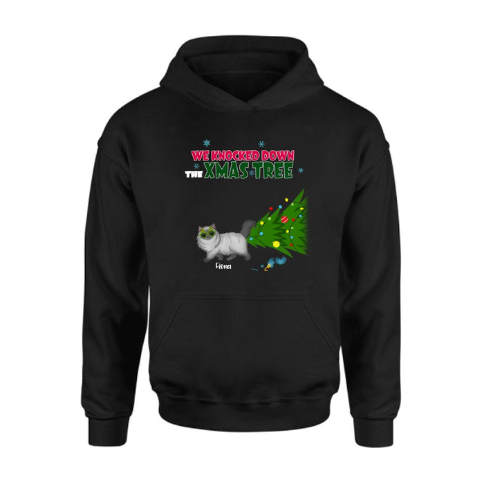 Personalized Christmas Cat Shirt/Pullover Hoodie - Up to 4 Cats - Best Gift For Cat Lovers - We Knocked Down The Xmas Tree
