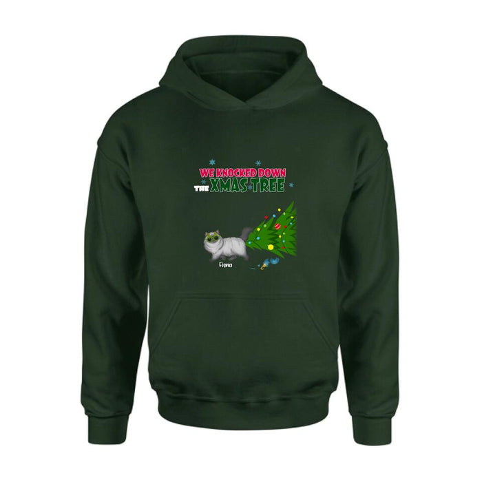 Personalized Christmas Cat Shirt/Pullover Hoodie - Up to 4 Cats - Best Gift For Cat Lovers - We Knocked Down The Xmas Tree
