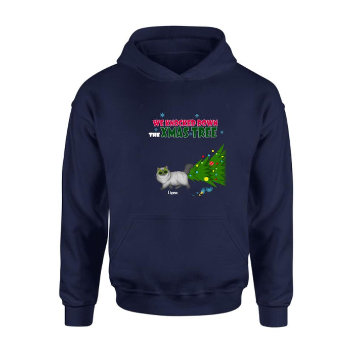 Personalized Christmas Cat Shirt/Pullover Hoodie - Up to 4 Cats - Best Gift For Cat Lovers - We Knocked Down The Xmas Tree