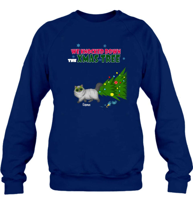 Personalized Christmas Cat Shirt/Pullover Hoodie - Up to 4 Cats - Best Gift For Cat Lovers - We Knocked Down The Xmas Tree