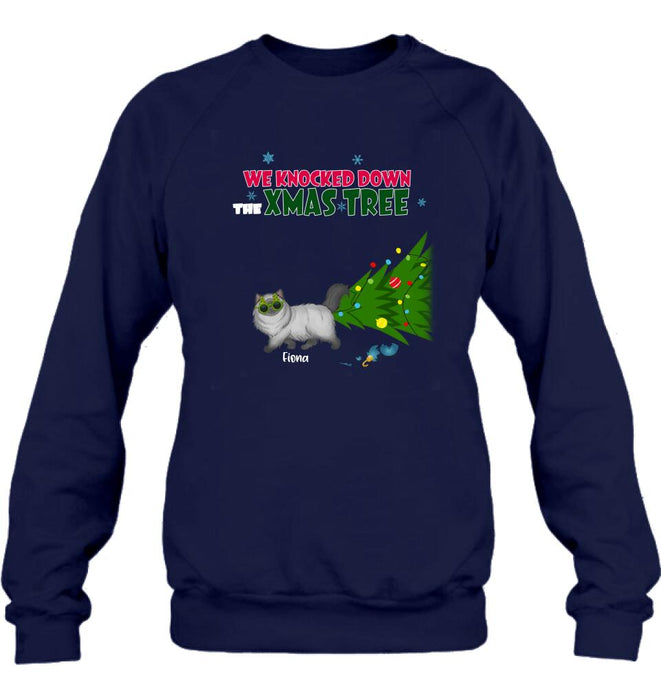Personalized Christmas Cat Shirt/Pullover Hoodie - Up to 4 Cats - Best Gift For Cat Lovers - We Knocked Down The Xmas Tree
