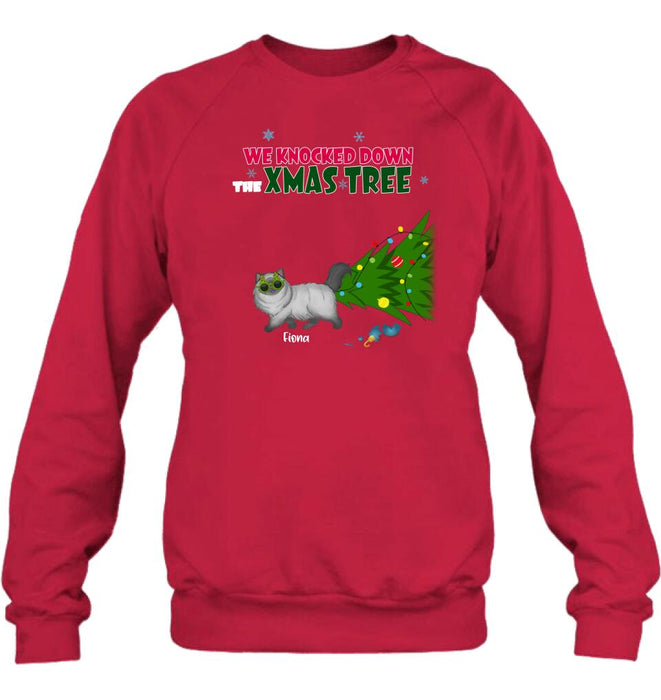 Personalized Christmas Cat Shirt/Pullover Hoodie - Up to 4 Cats - Best Gift For Cat Lovers - We Knocked Down The Xmas Tree