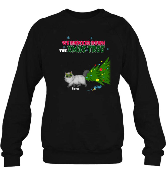 Personalized Christmas Cat Shirt/Pullover Hoodie - Up to 4 Cats - Best Gift For Cat Lovers - We Knocked Down The Xmas Tree
