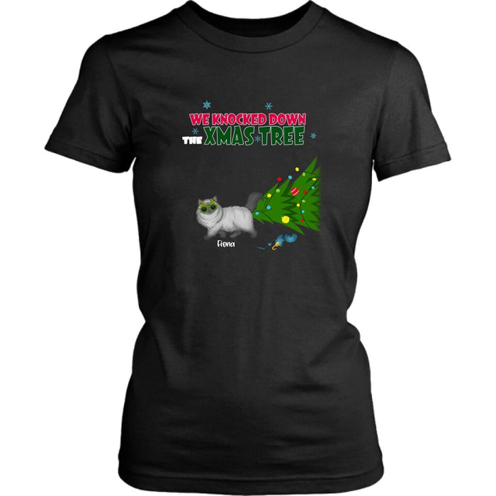 Personalized Christmas Cat Shirt/Pullover Hoodie - Up to 4 Cats - Best Gift For Cat Lovers - We Knocked Down The Xmas Tree