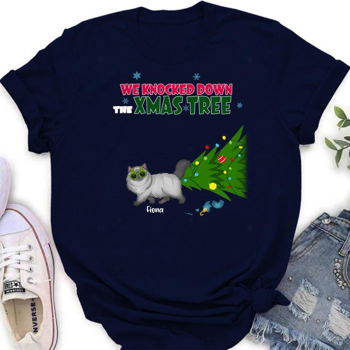 Personalized Christmas Cat Shirt/Pullover Hoodie - Up to 4 Cats - Best Gift For Cat Lovers - We Knocked Down The Xmas Tree