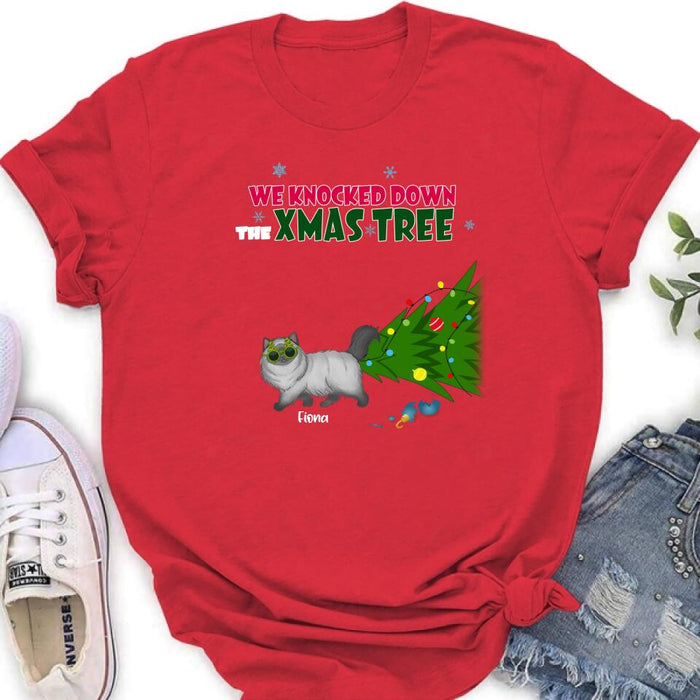 Personalized Christmas Cat Shirt/Pullover Hoodie - Up to 4 Cats - Best Gift For Cat Lovers - We Knocked Down The Xmas Tree