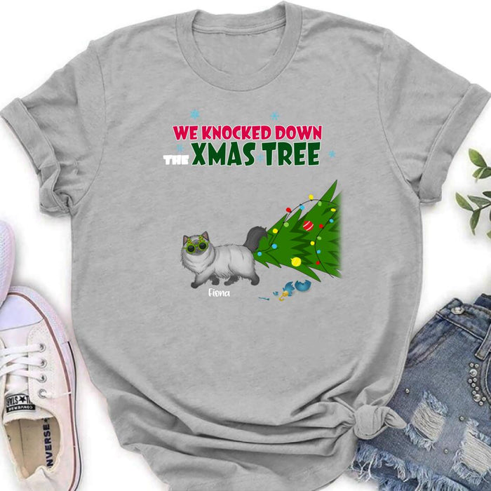 Personalized Christmas Cat Shirt/Pullover Hoodie - Up to 4 Cats - Best Gift For Cat Lovers - We Knocked Down The Xmas Tree